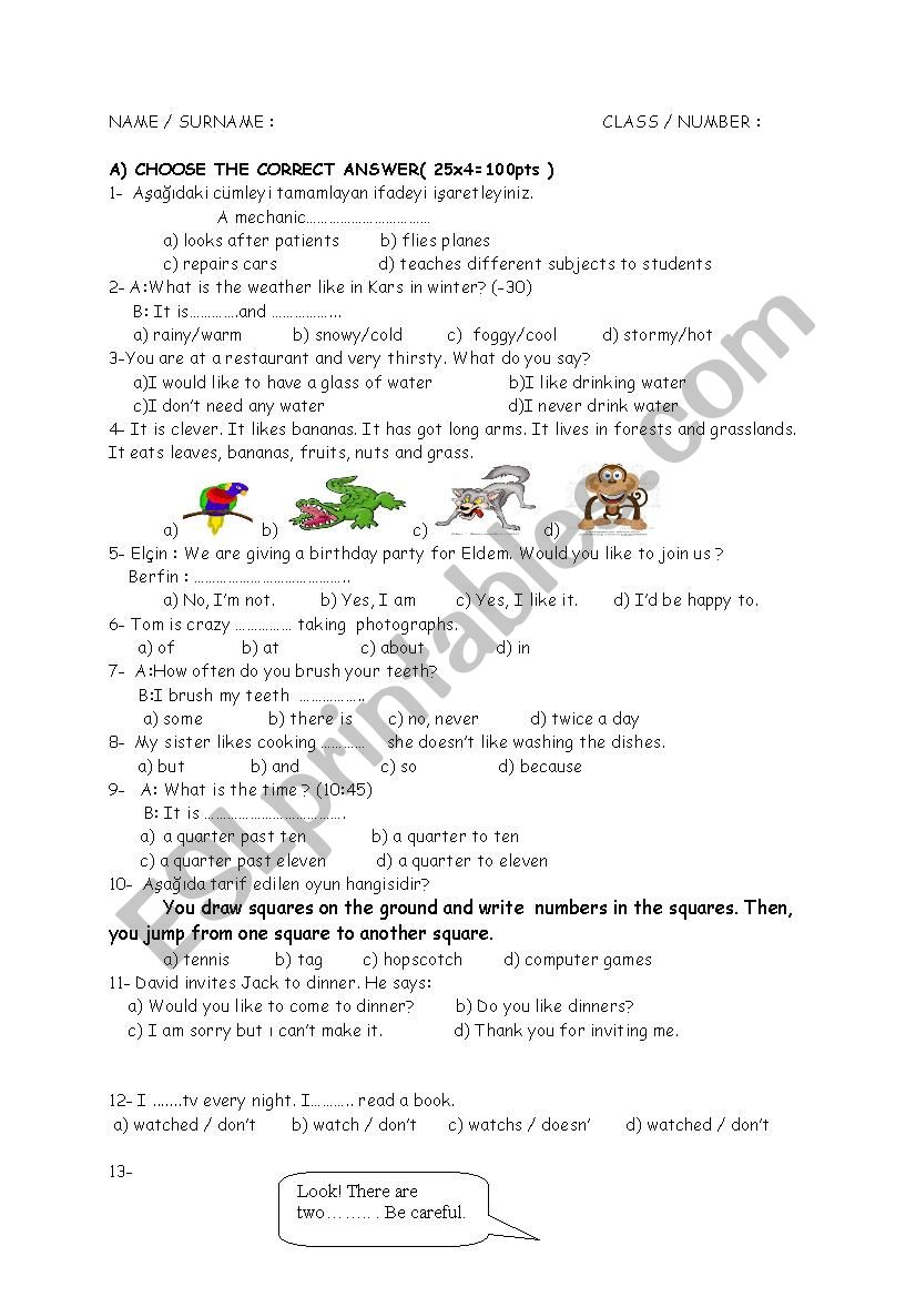 elm exam for 6th year stds //multiple choice