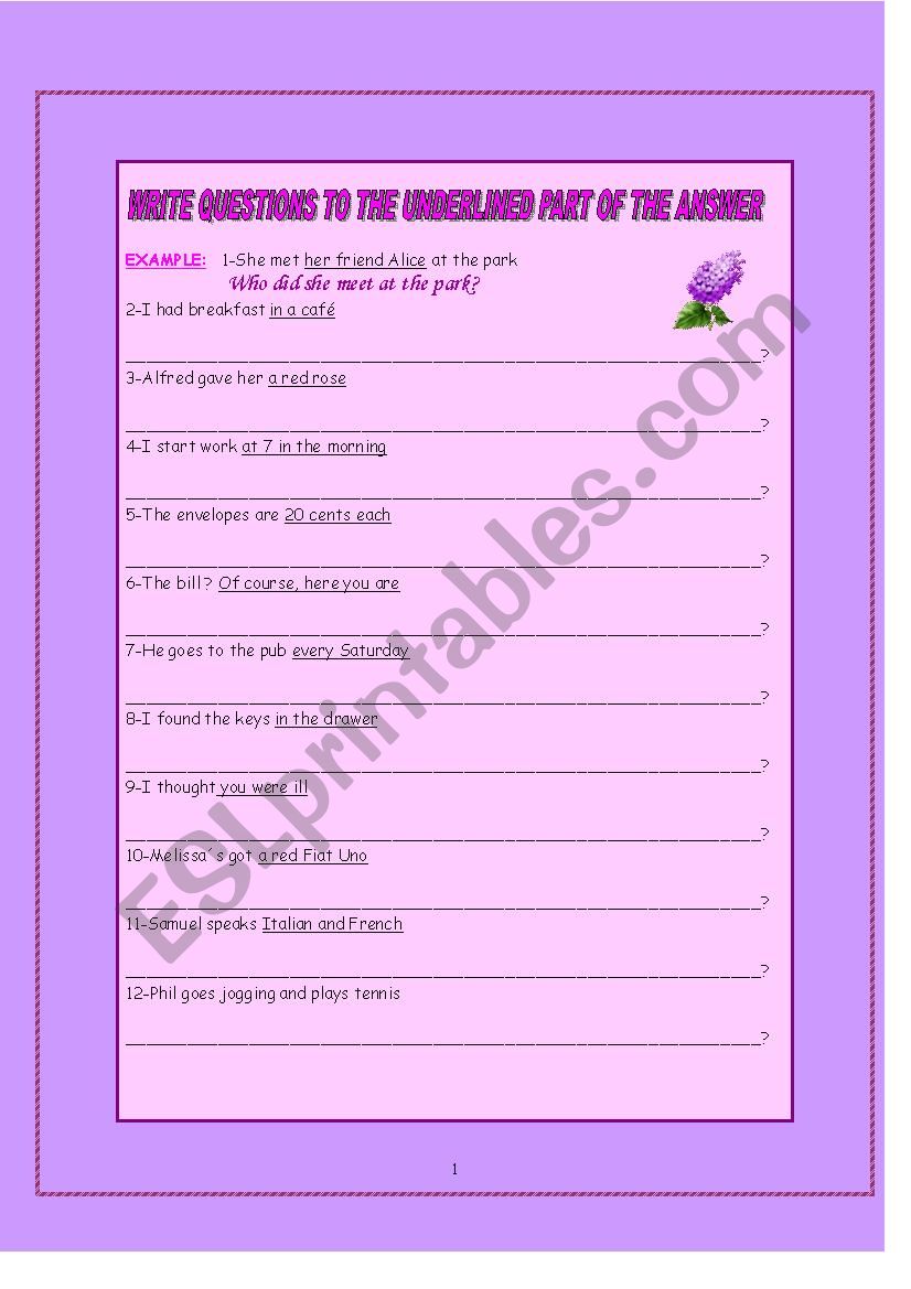 ASK QUESTIONS worksheet