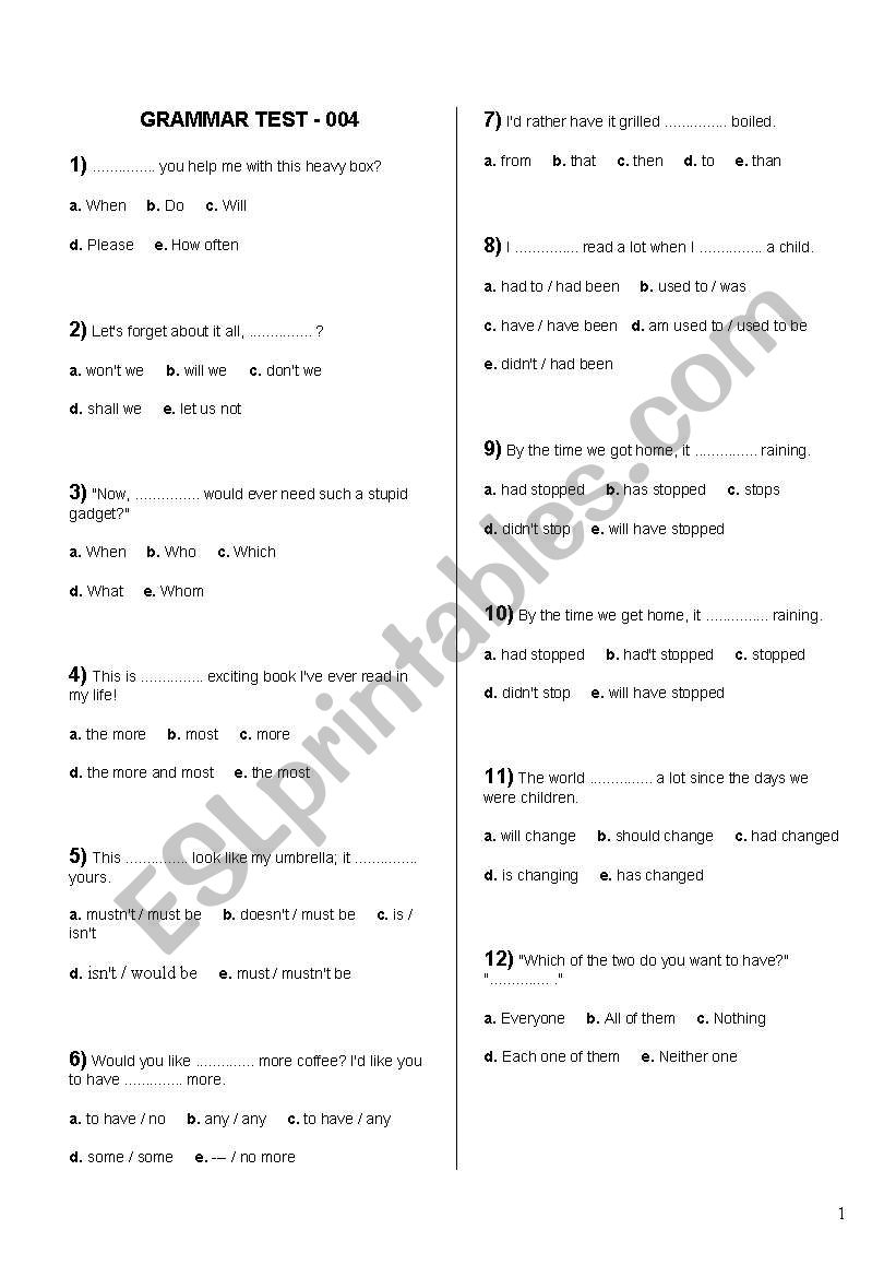 Grammar test 04   with answer keys