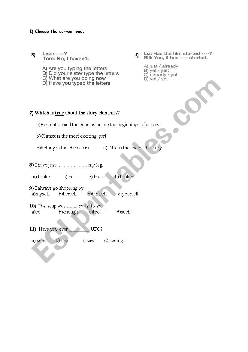 exam worksheet
