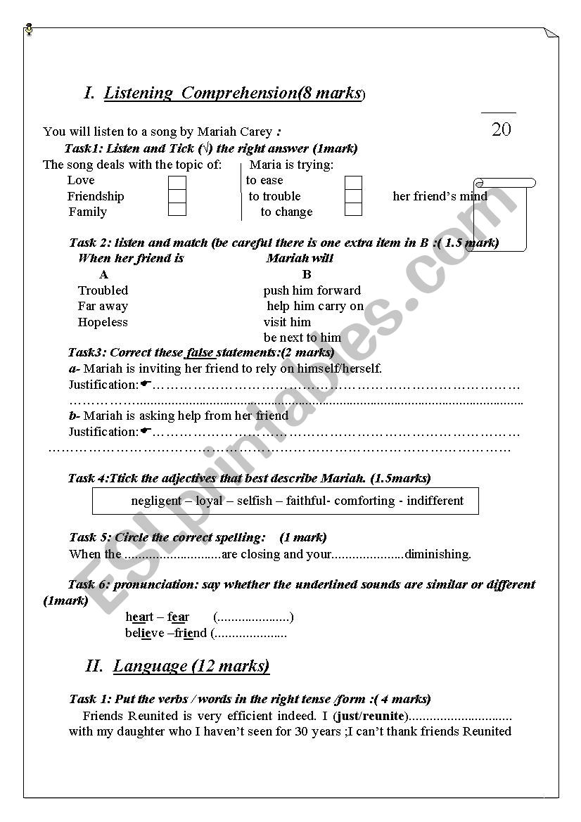 Ordindry Test 2nd year 3 for Tunisian students