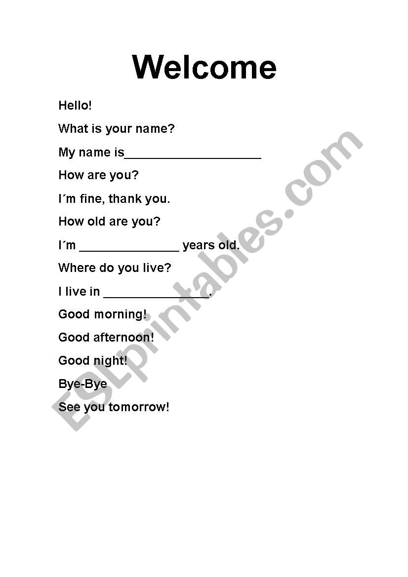 Welcom worksheet
