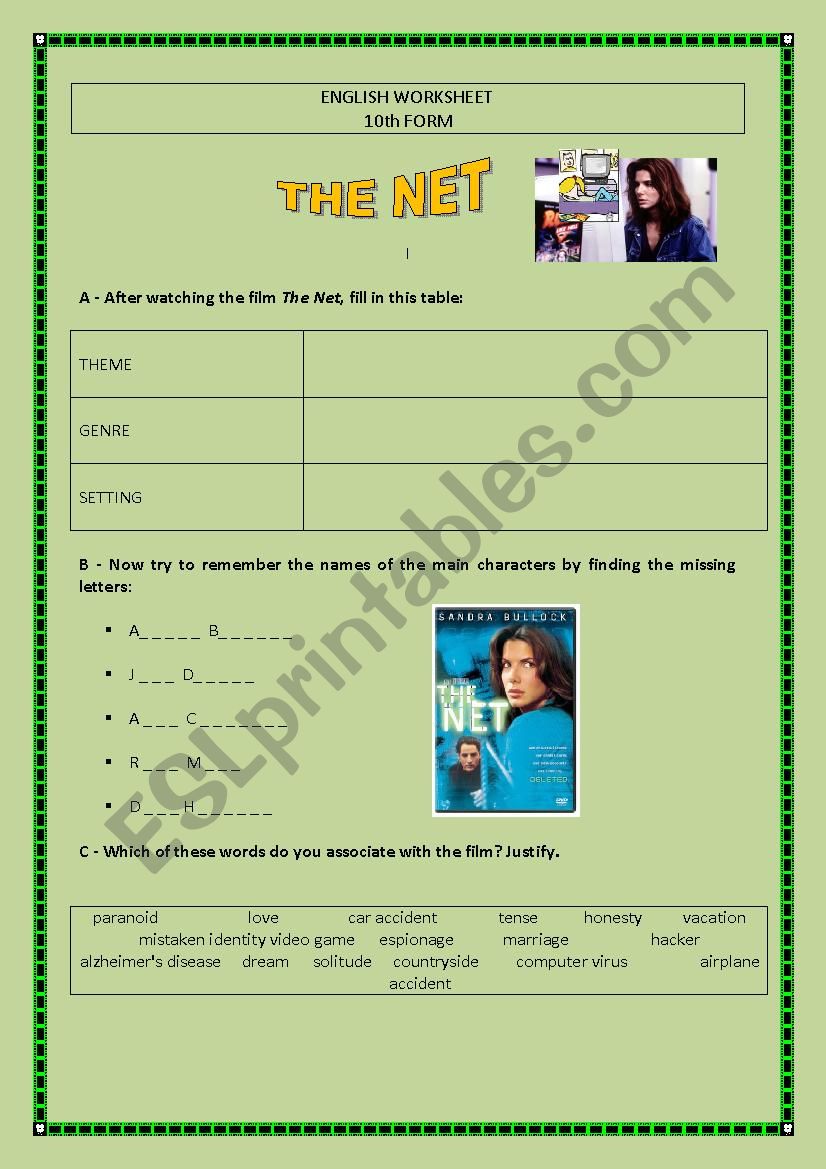 Worksheet about the film The Net