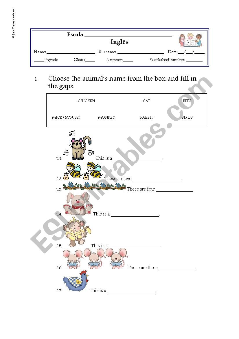 Animals and Numbers worksheet