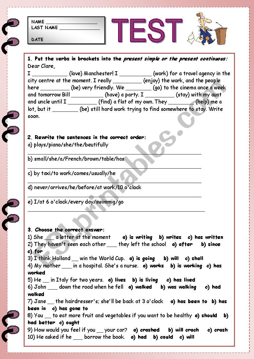 Test (Part 1) worksheet