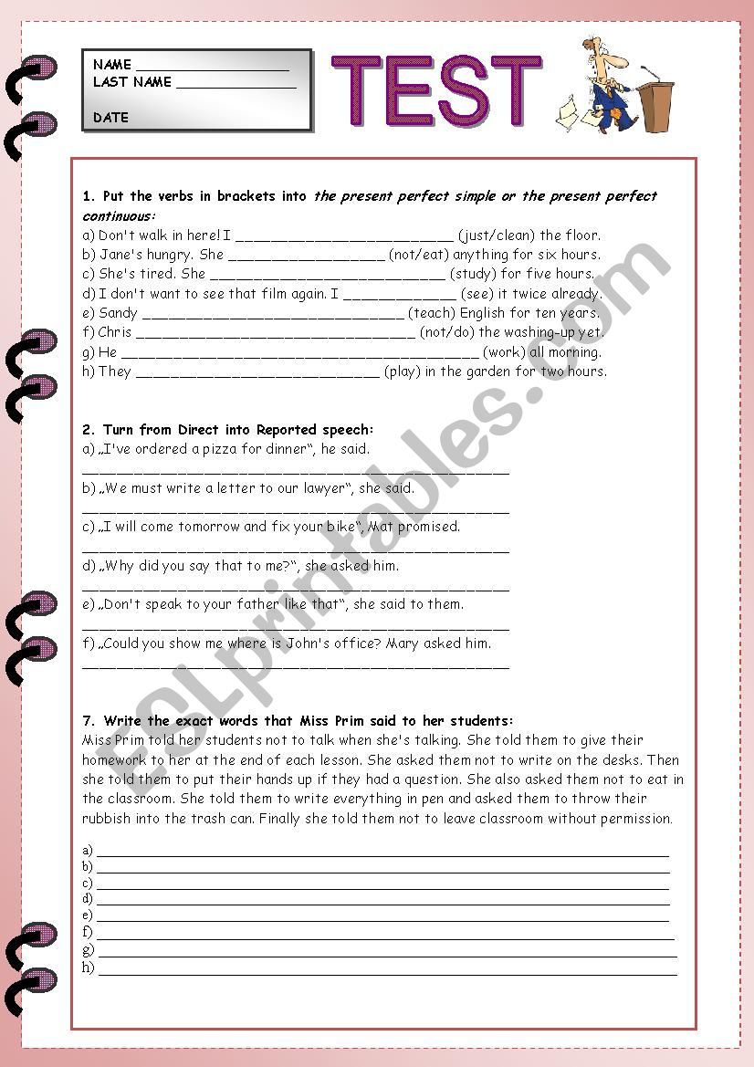 Test (part 2) worksheet