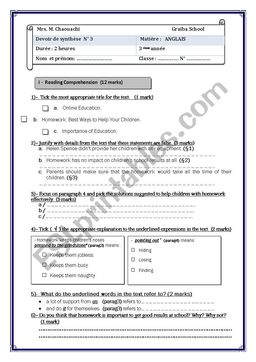 end of term test 3 worksheet