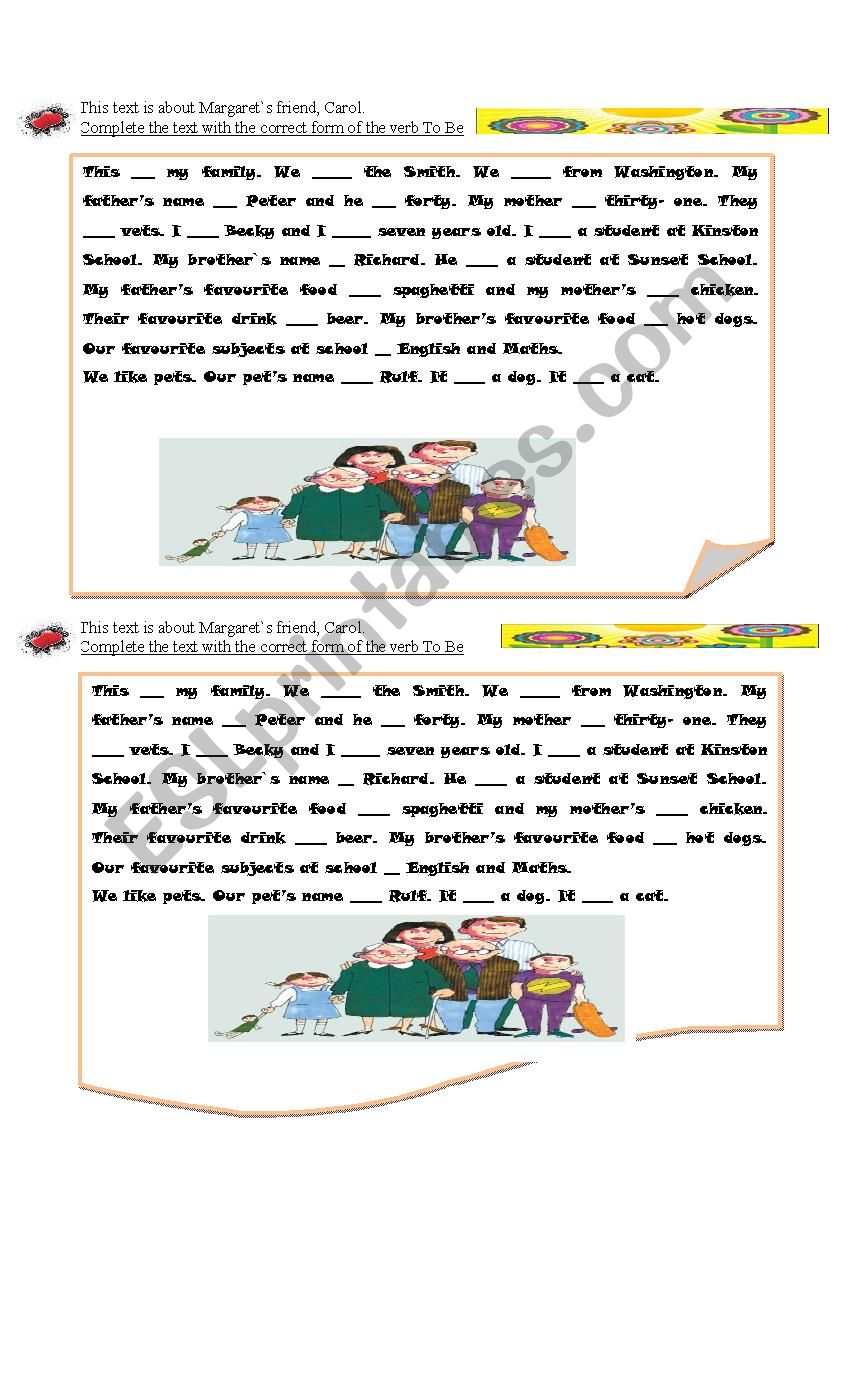 Verb To Be and family members worksheet