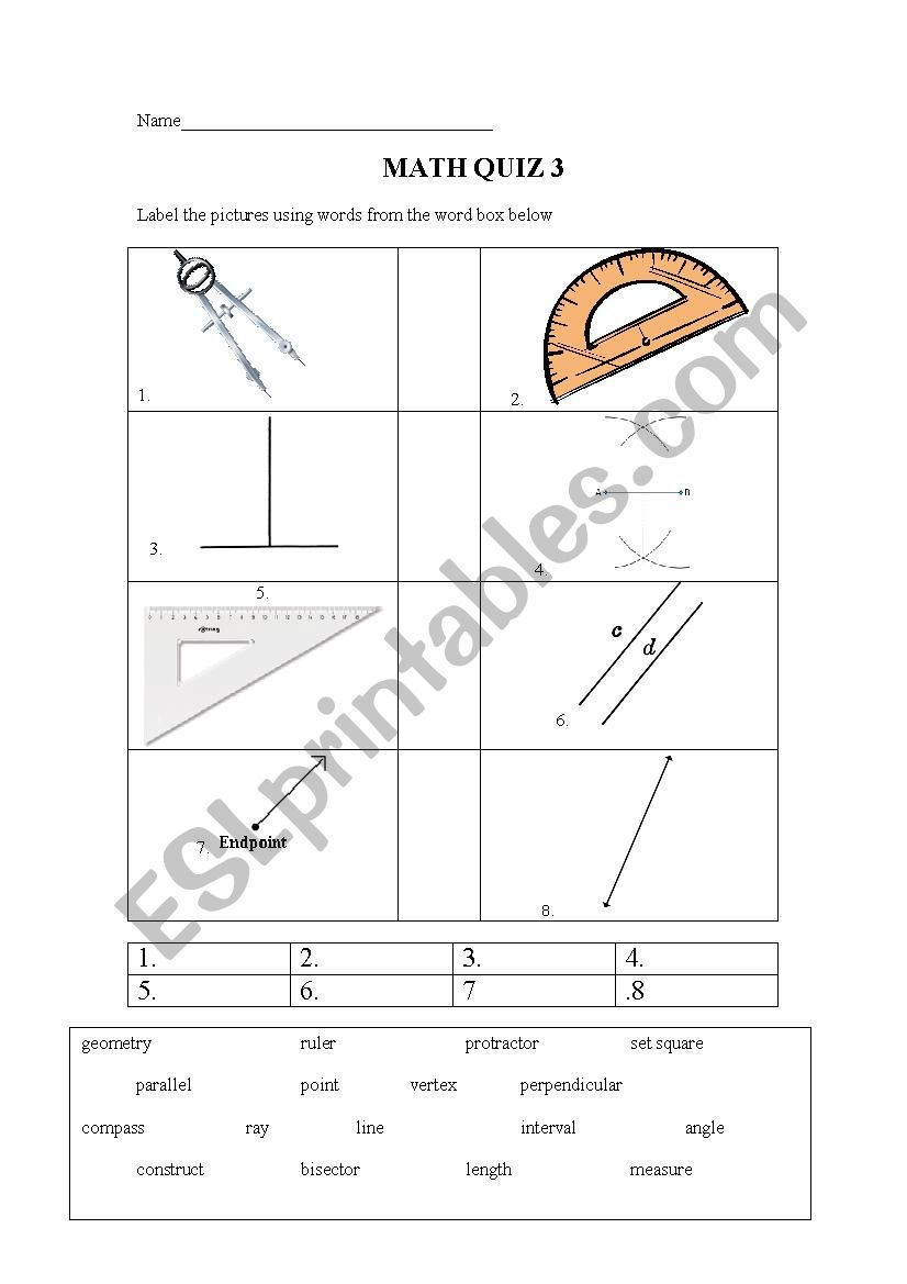 ESL for Geometry worksheet