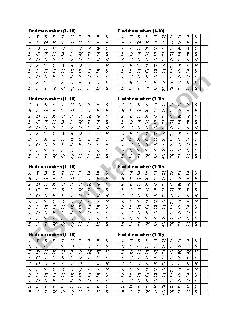 find numbres 1 - 10 worksheet