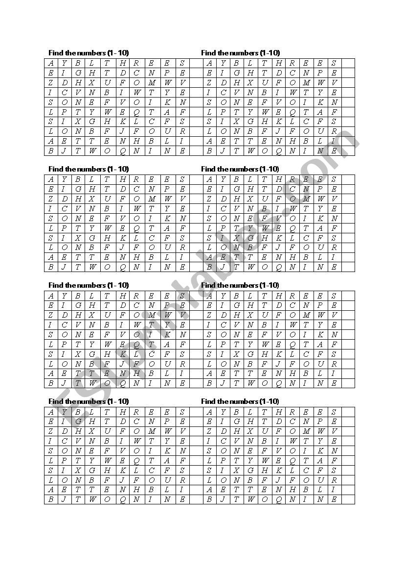 find numbres 1 - 10 worksheet