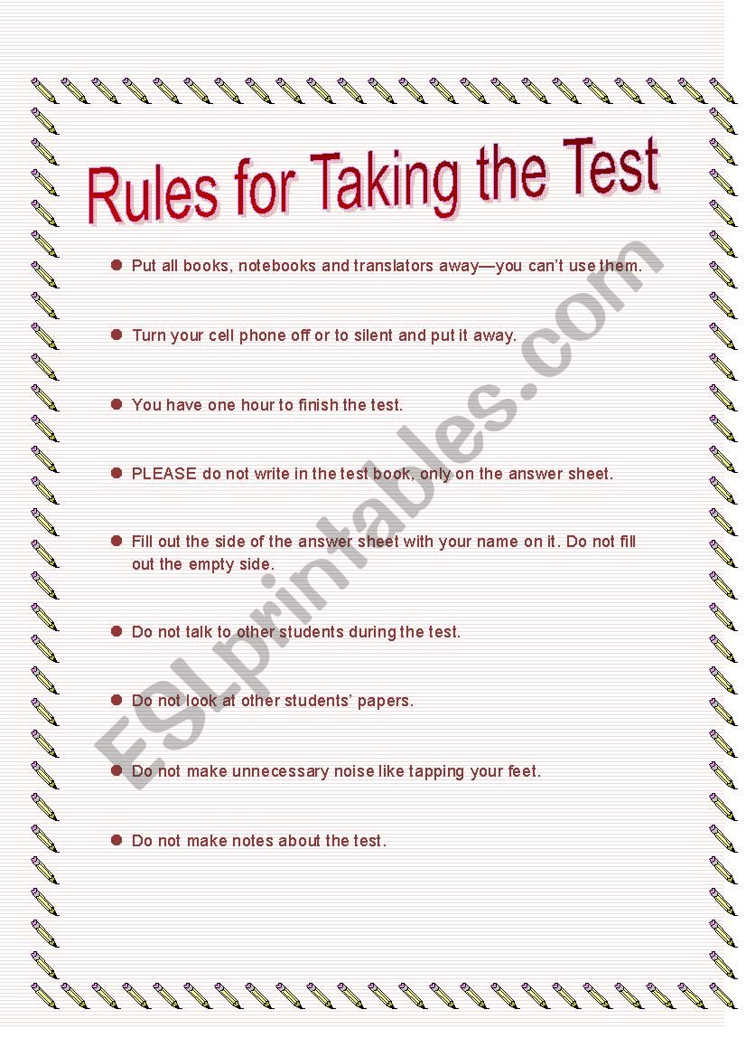 Rules for Taking a Standardized Test