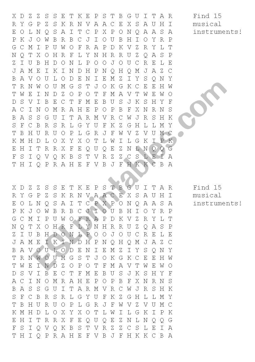 Musical Instruments Word Search