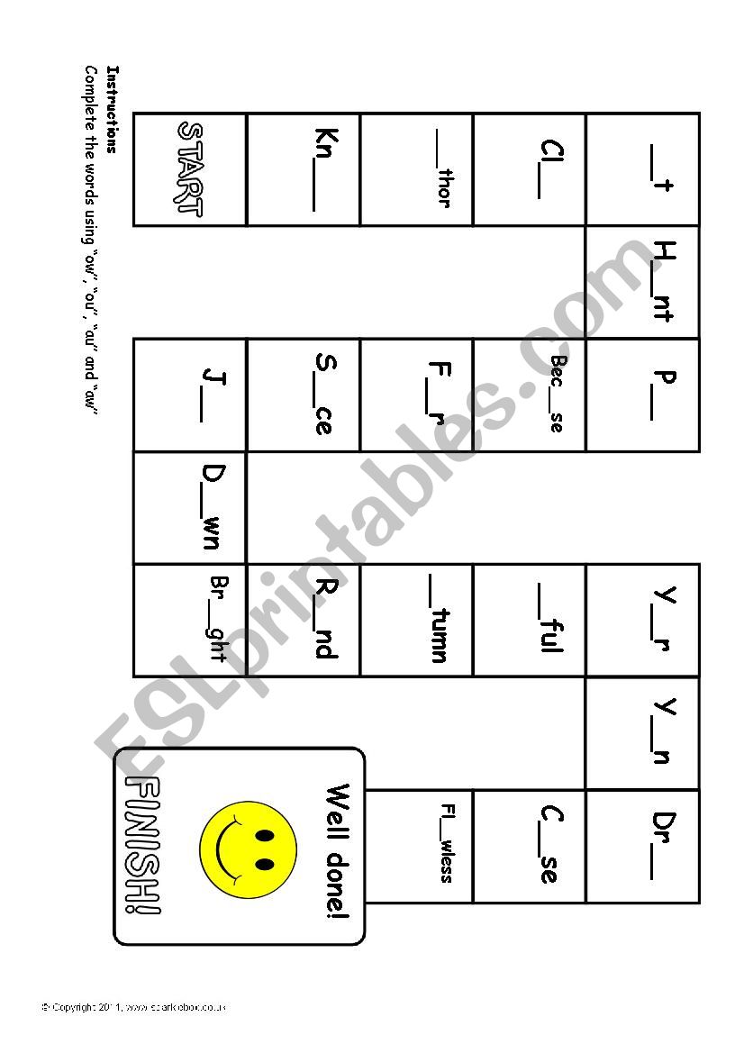 Phonics board game worksheet