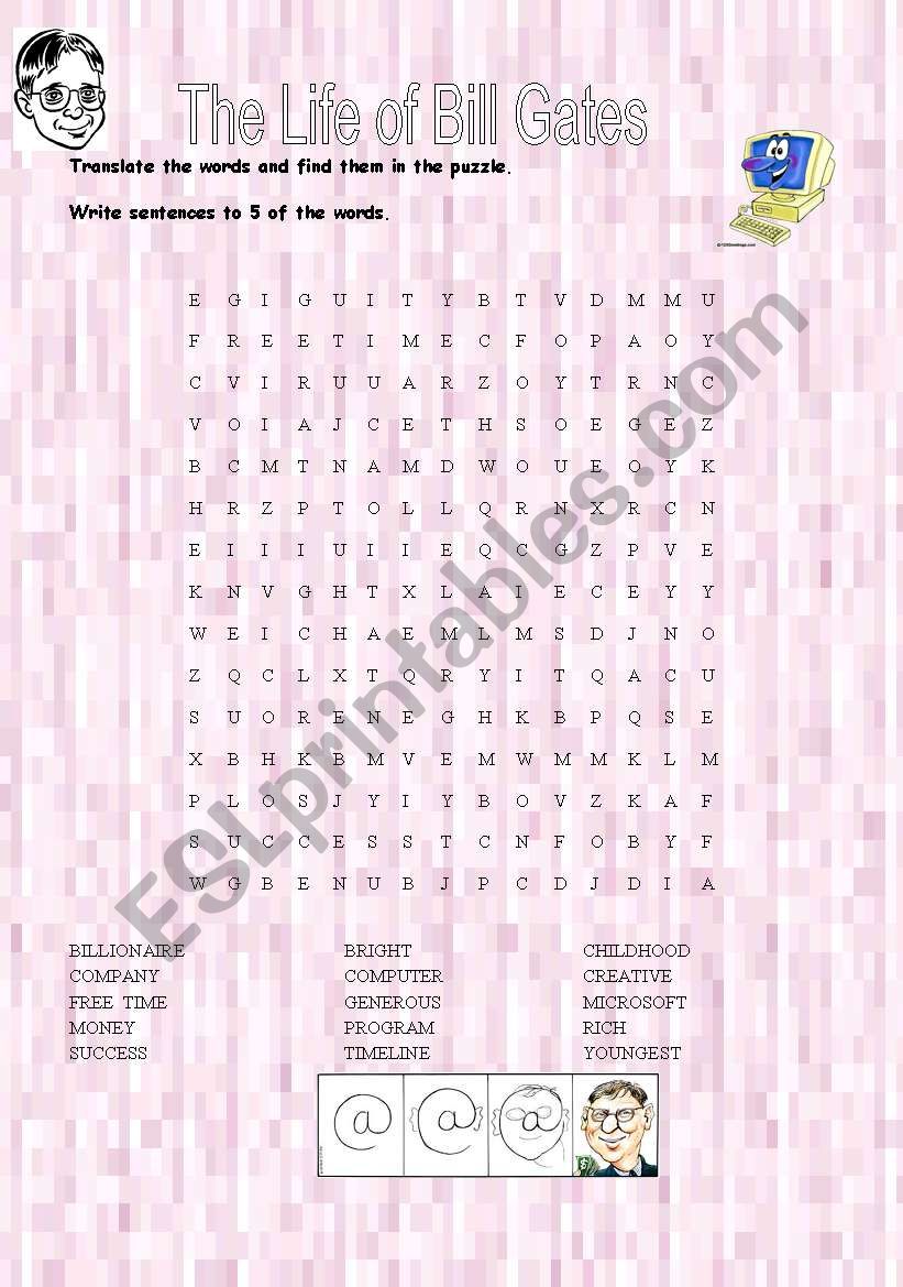 Bill Gates - Wordsearch worksheet