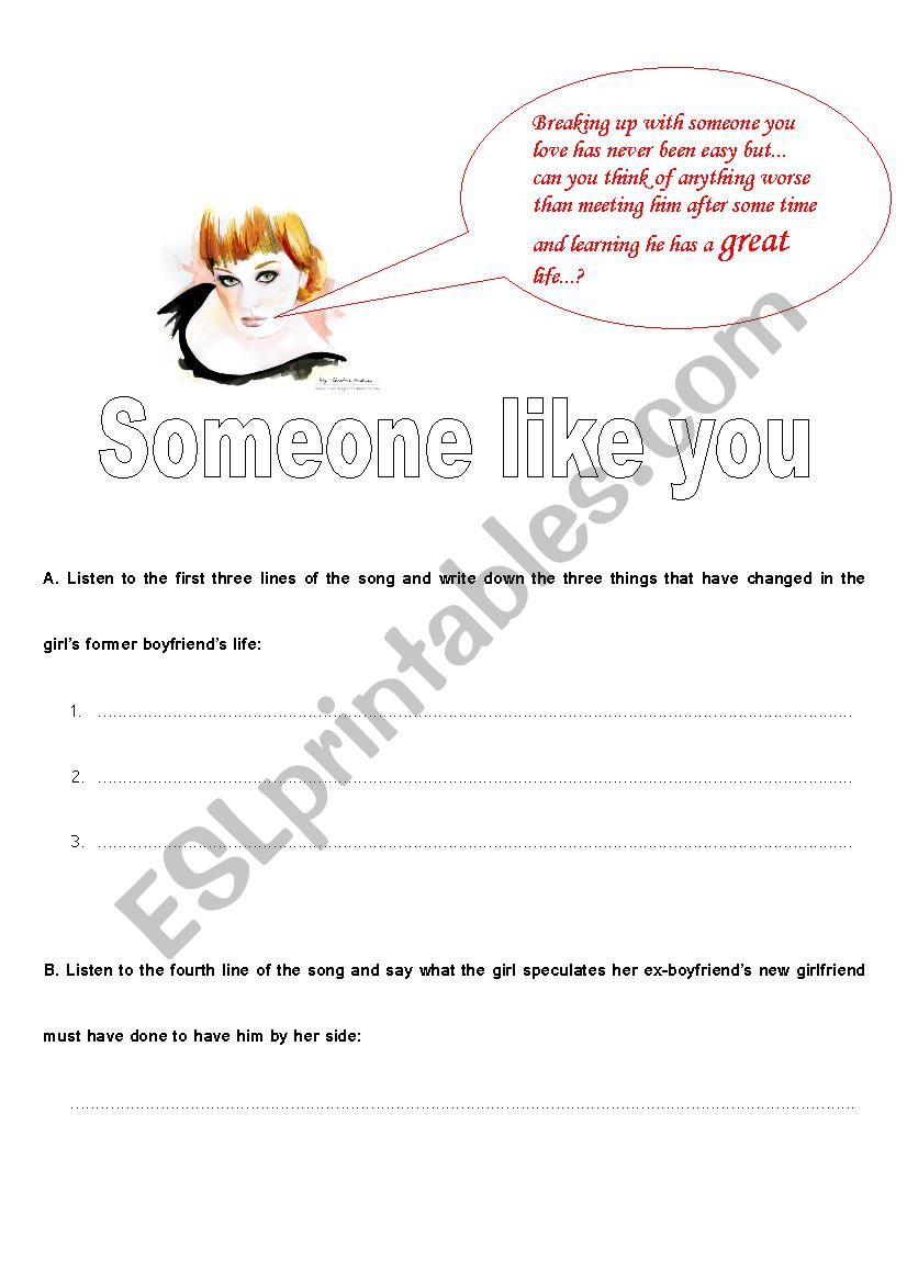 Song: Someone like you worksheet