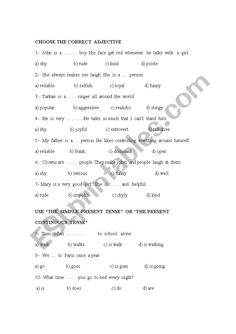 7th grade test worksheet