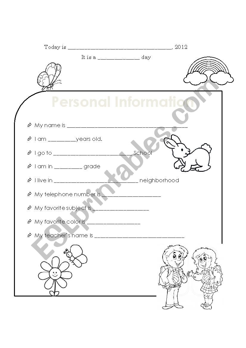 Personal Information worksheet