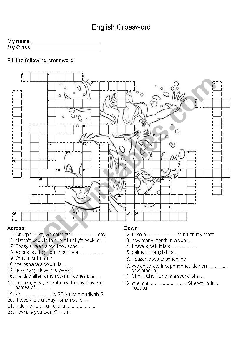 Crossword worksheet