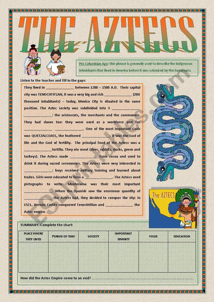 The Aztecs worksheet