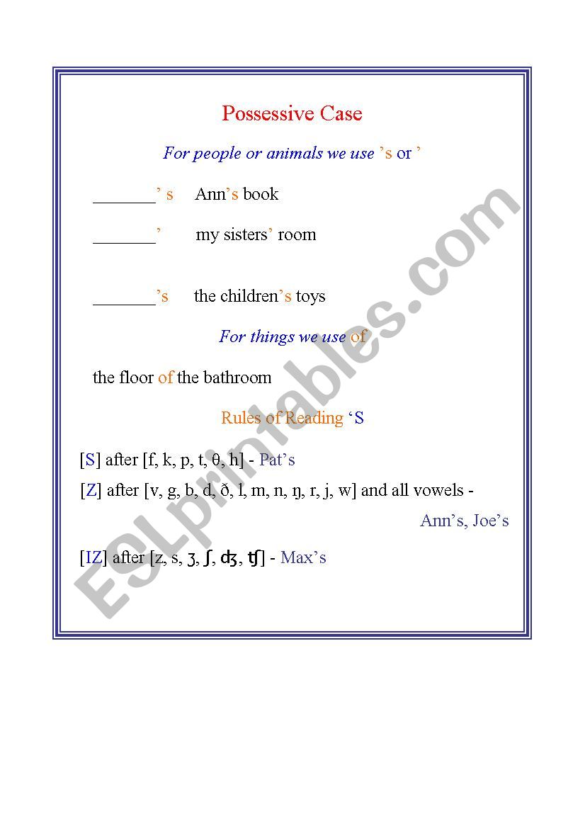 Possessive Case Grammar-guide worksheet