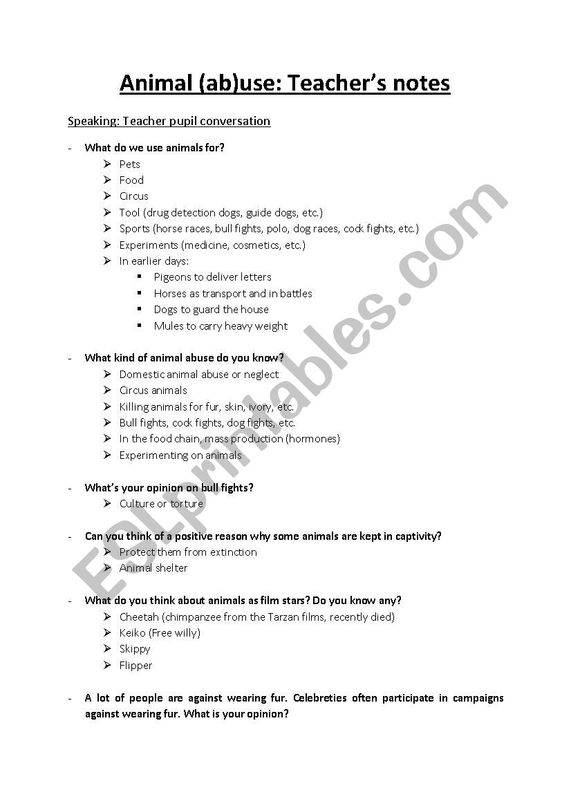 Animal (ab)use worksheet