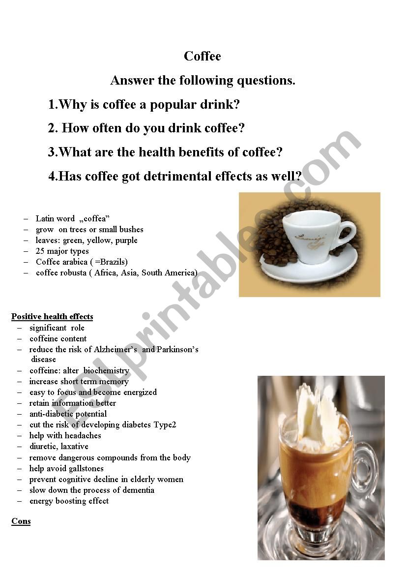 coffee worksheet