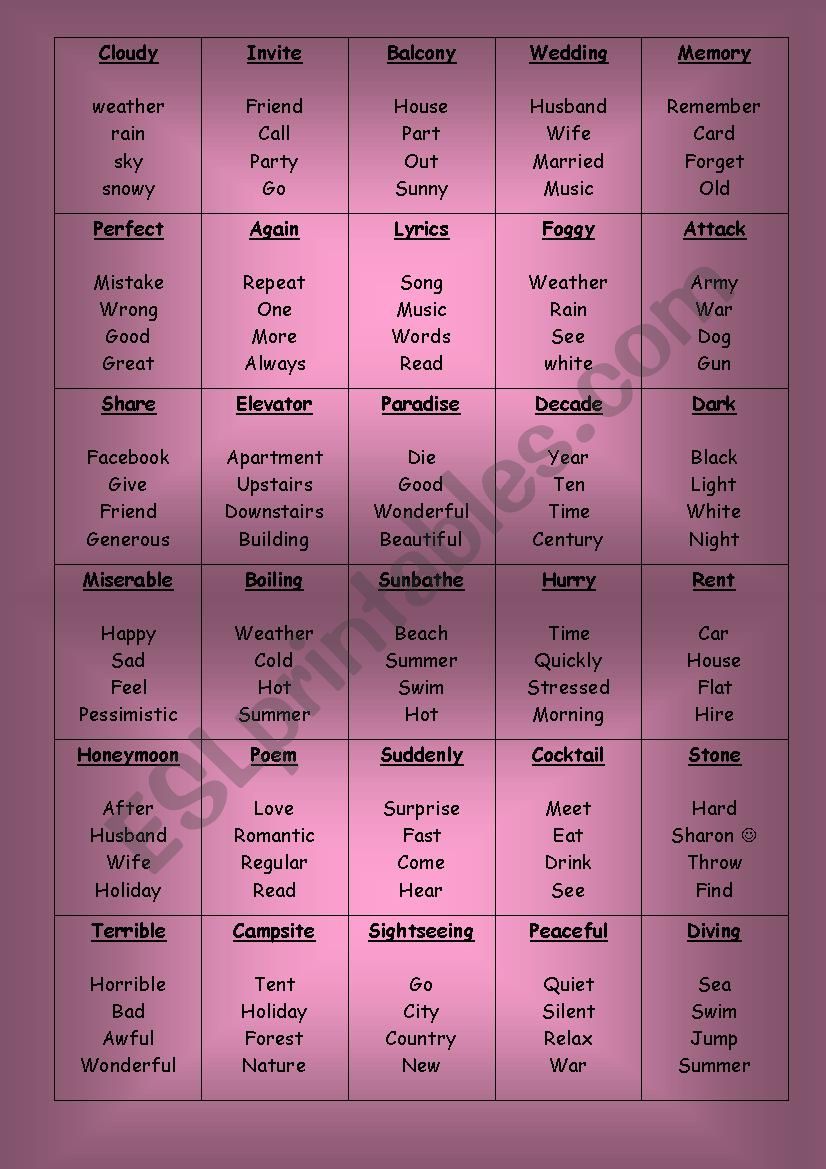 taboo again :) worksheet