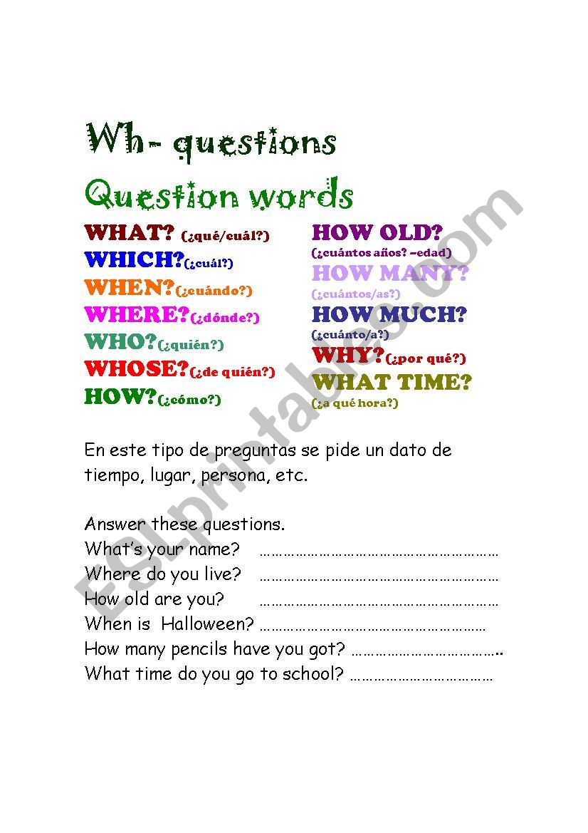 Wh- questions  worksheet