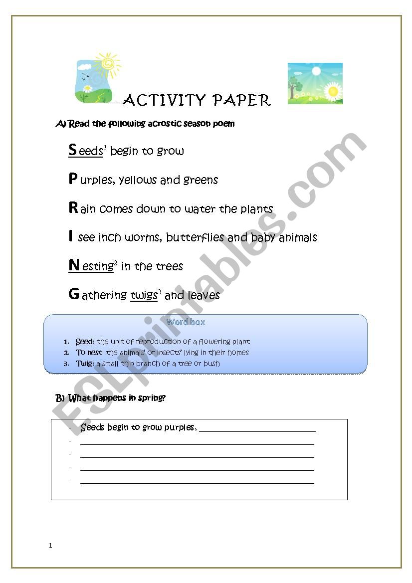 Spring worksheet