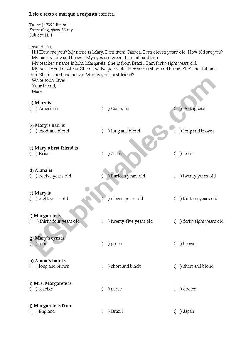 reading worksheet