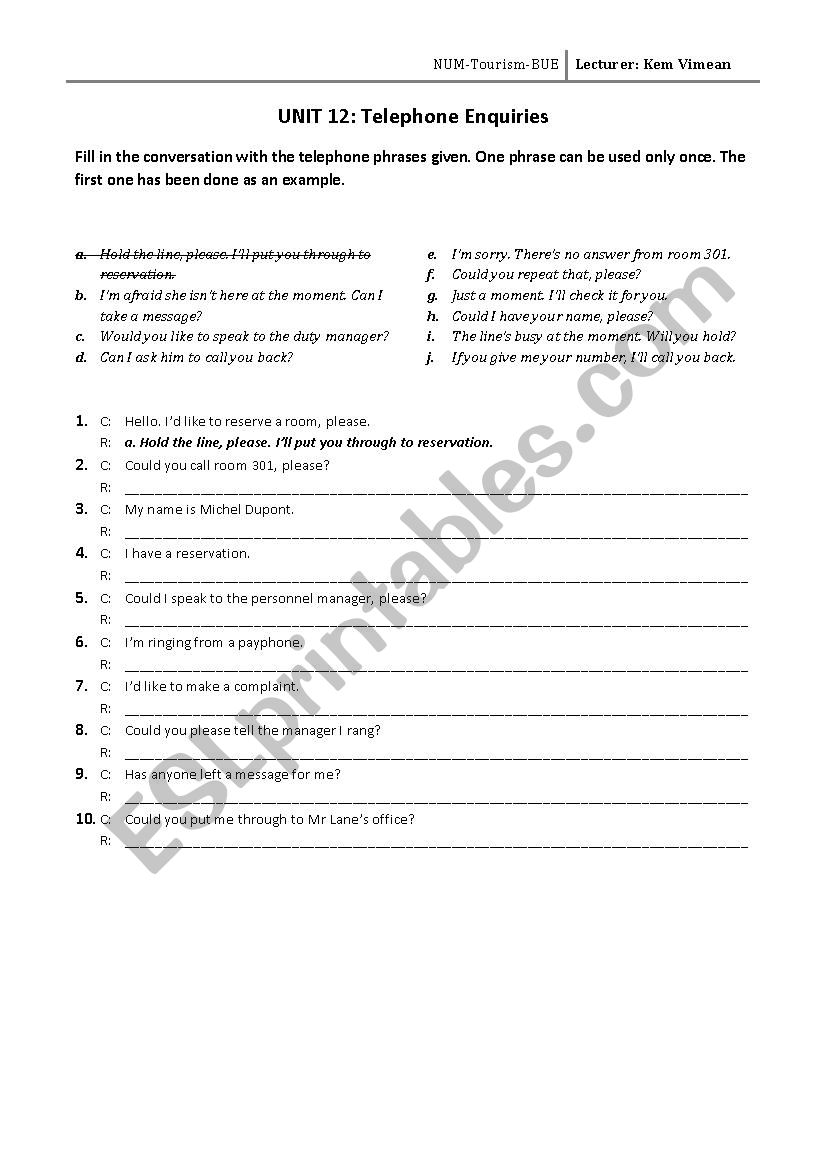 Telephone Phrases  worksheet