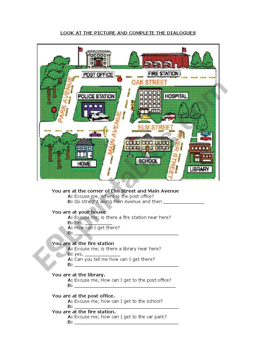 Giving directions worksheet