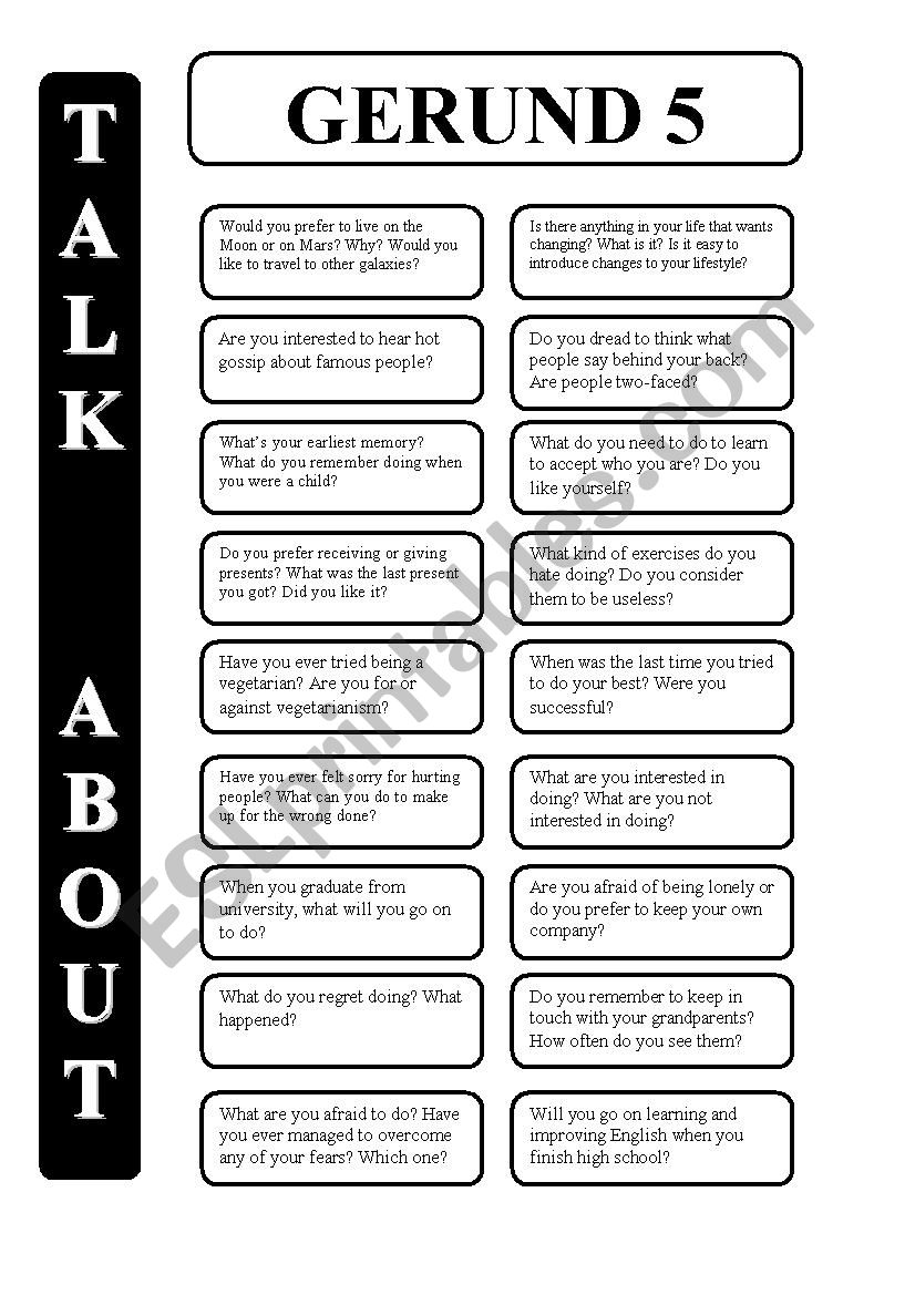 Gerund - infinitive 5 - conversation cards (editable)