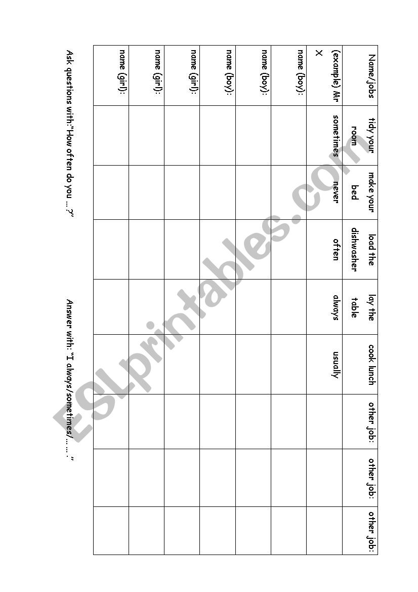 Jobs around the house worksheet