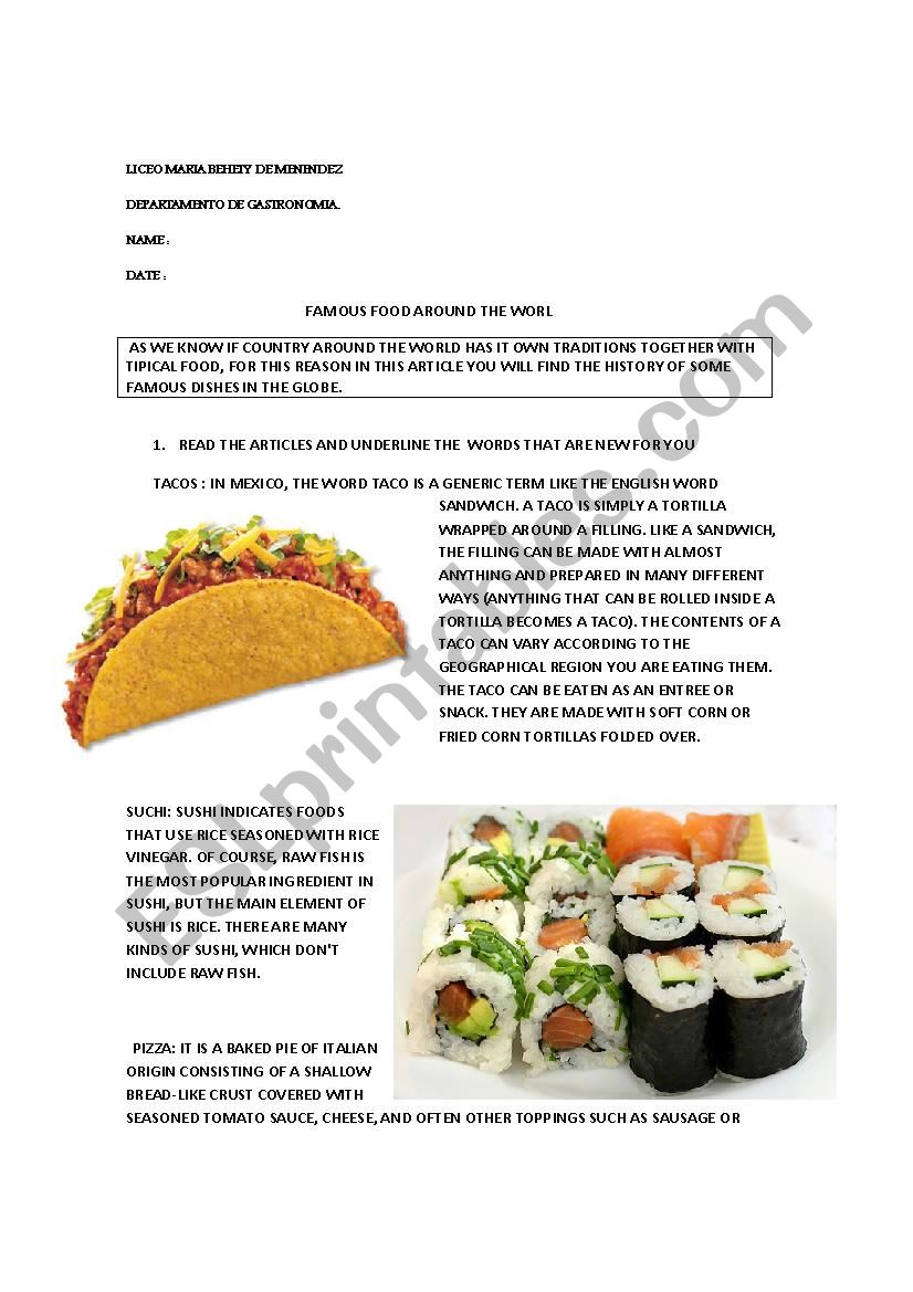 Food Around the World worksheet