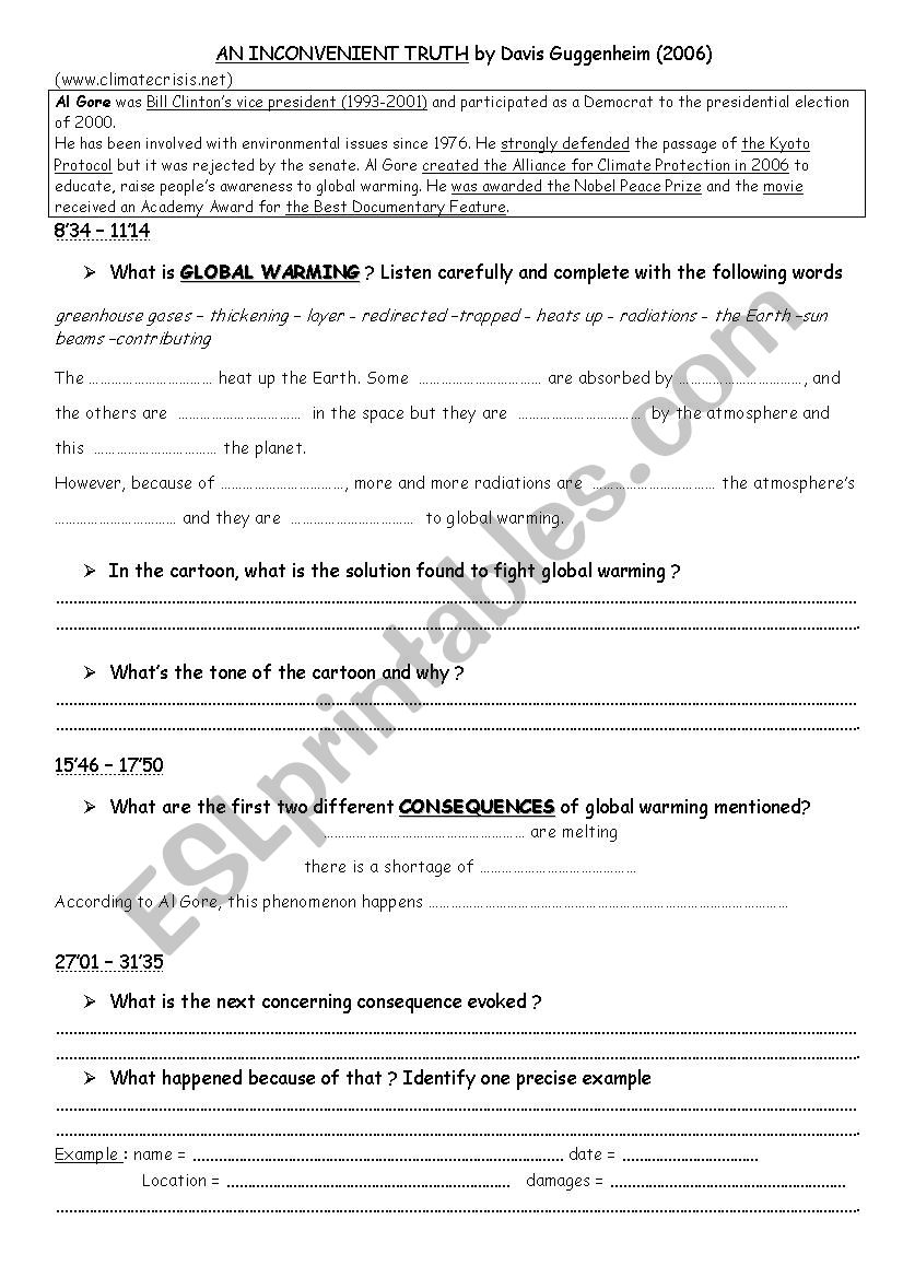 An inconvenient truth worksheet