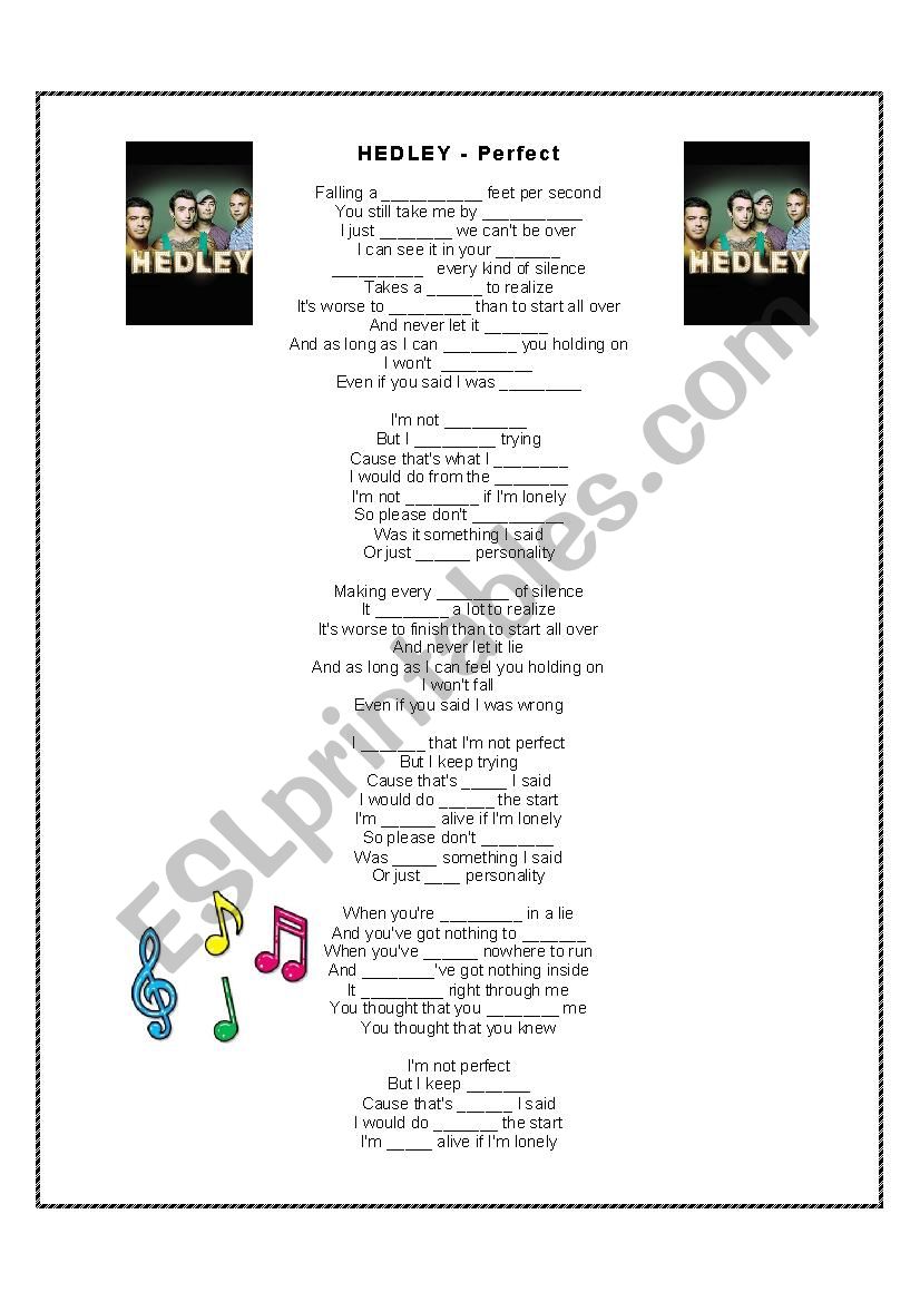 Hedley song: Perfect worksheet