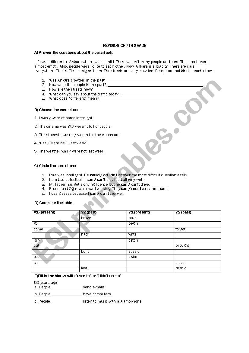 7th grade worksheet