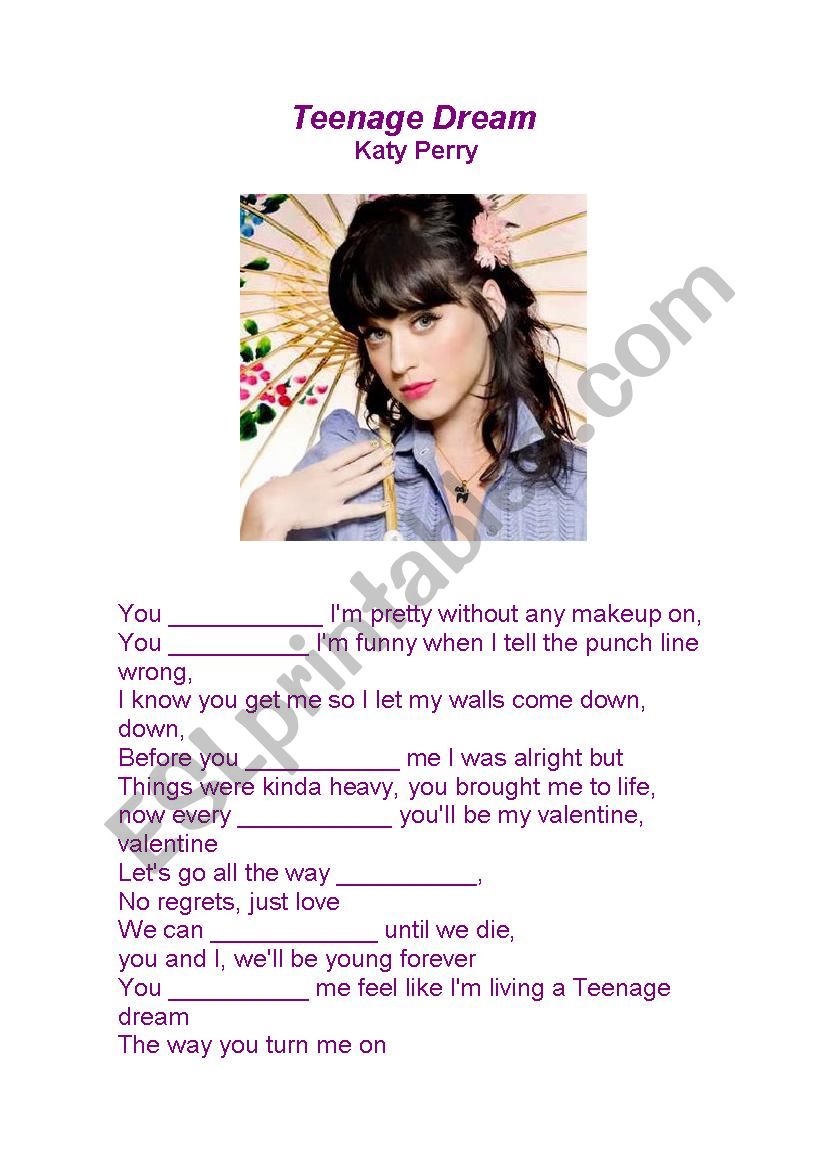 TEENAGE DREAM!!!! KATY PERRY worksheet