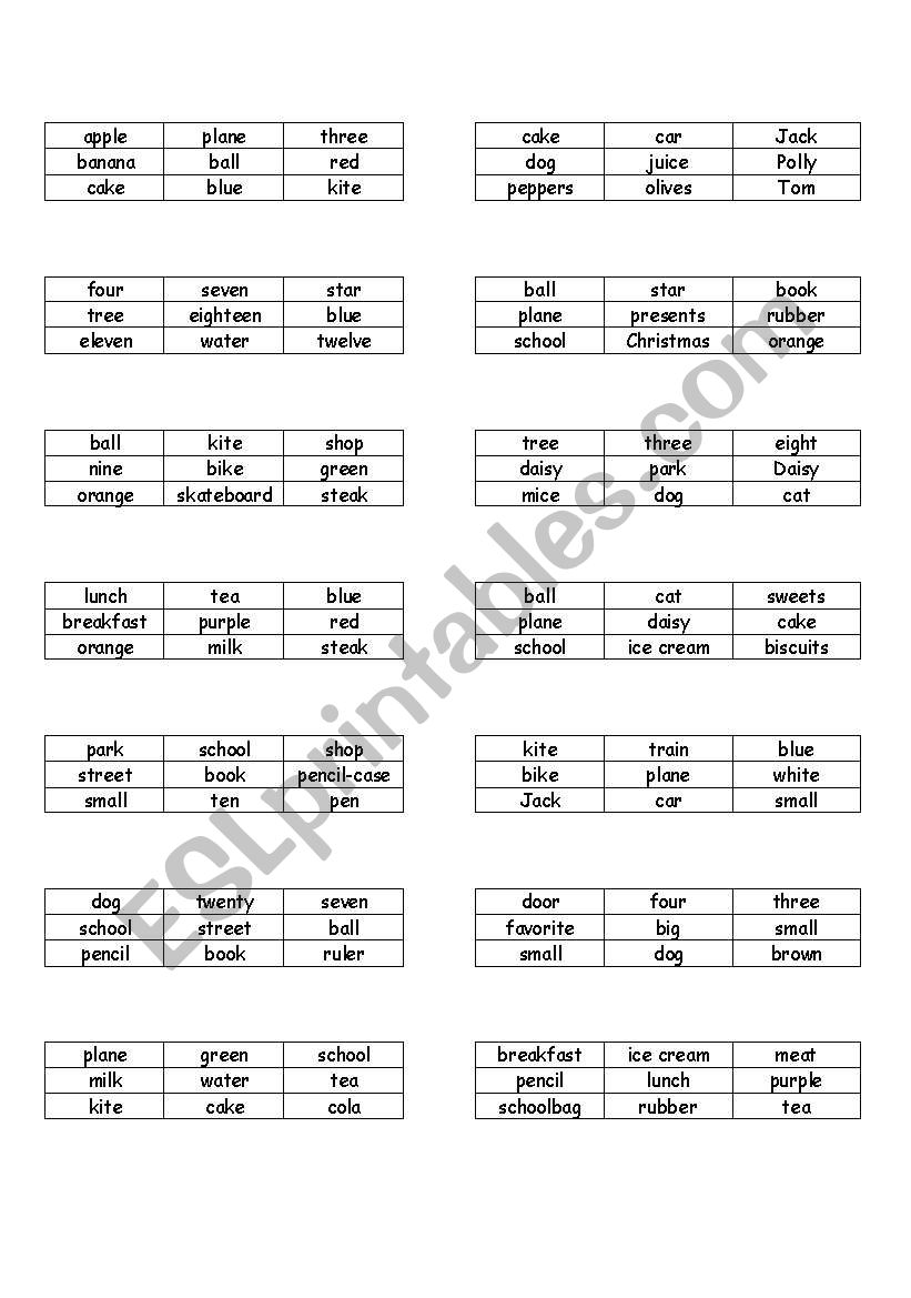 three in line worksheet