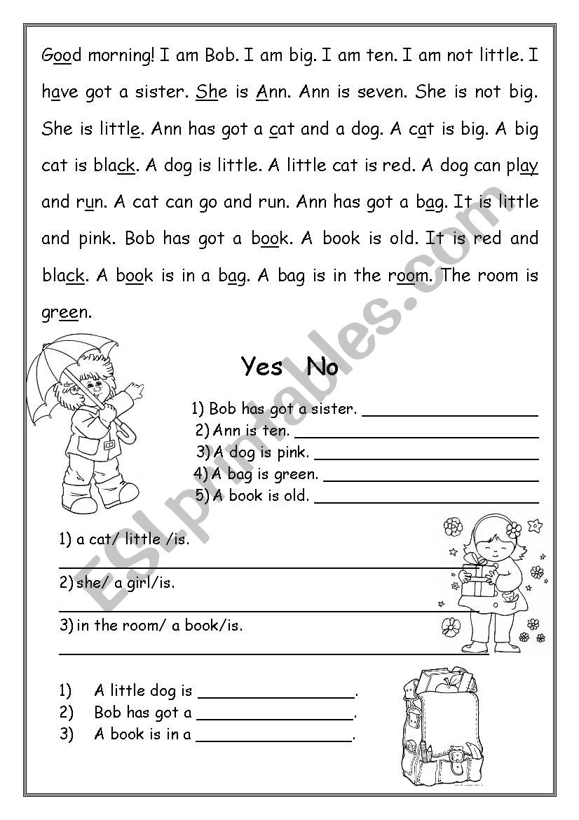 Reading worksheet