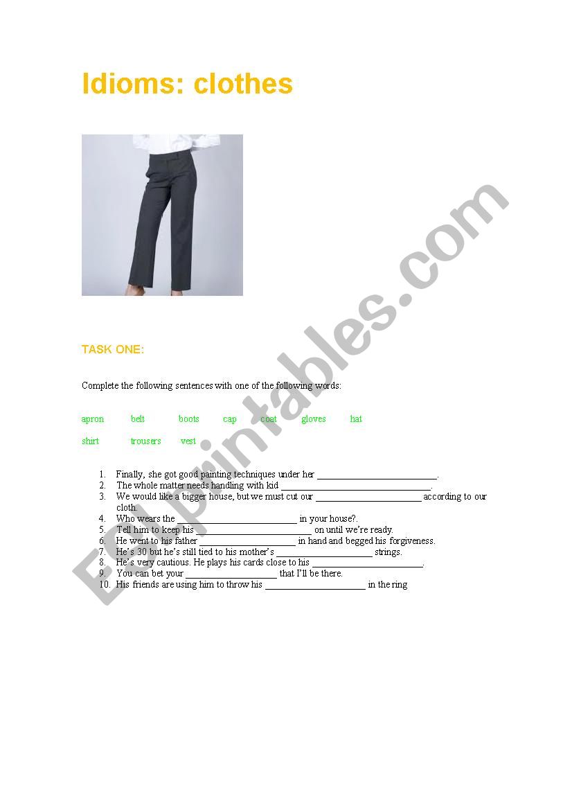 Idioms: clothes worksheet