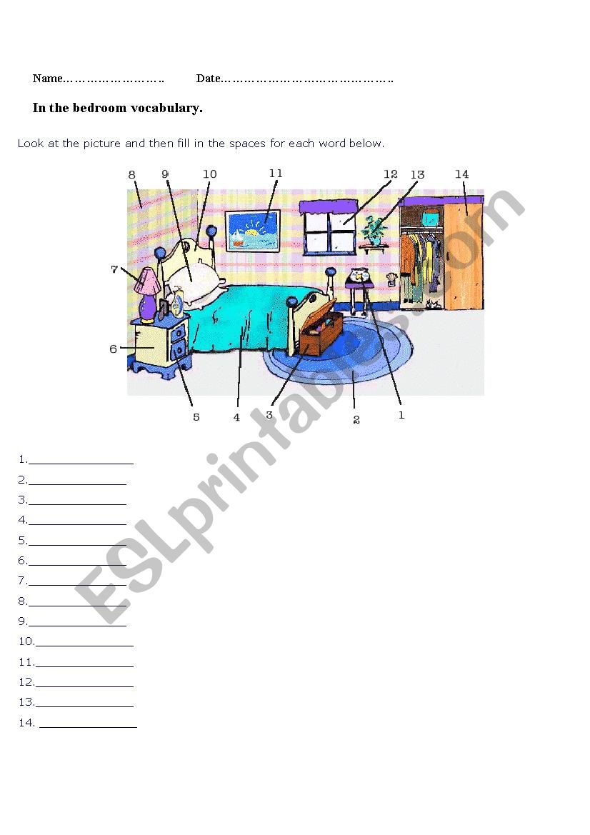 Label rooms in the house worksheet
