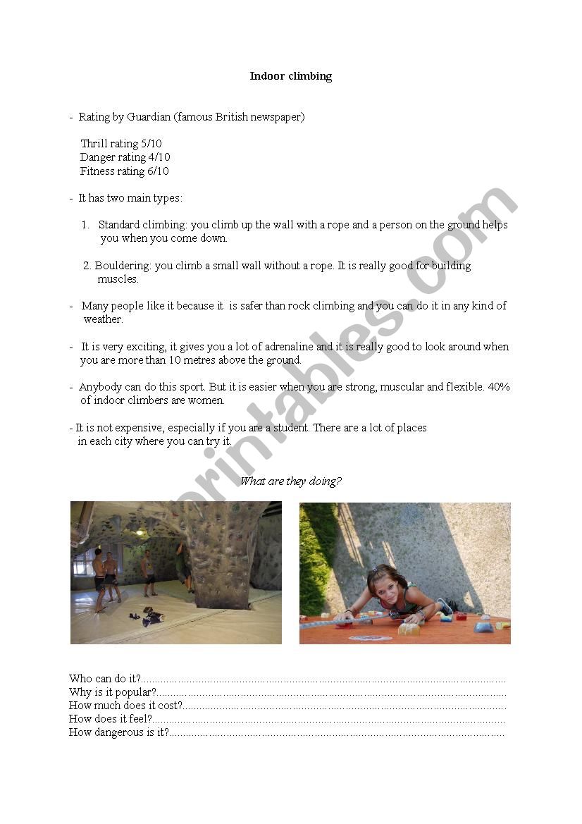 Indoor climbing - reading comprehension