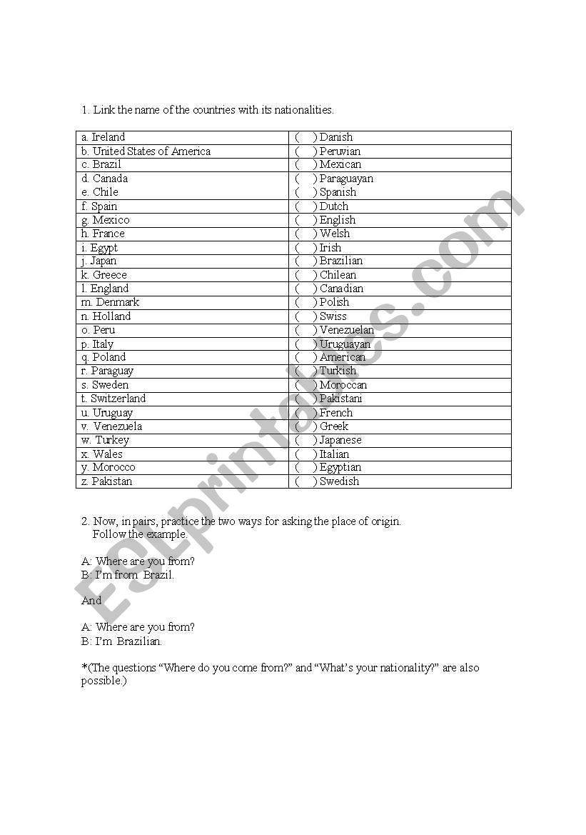 Nationality worksheet