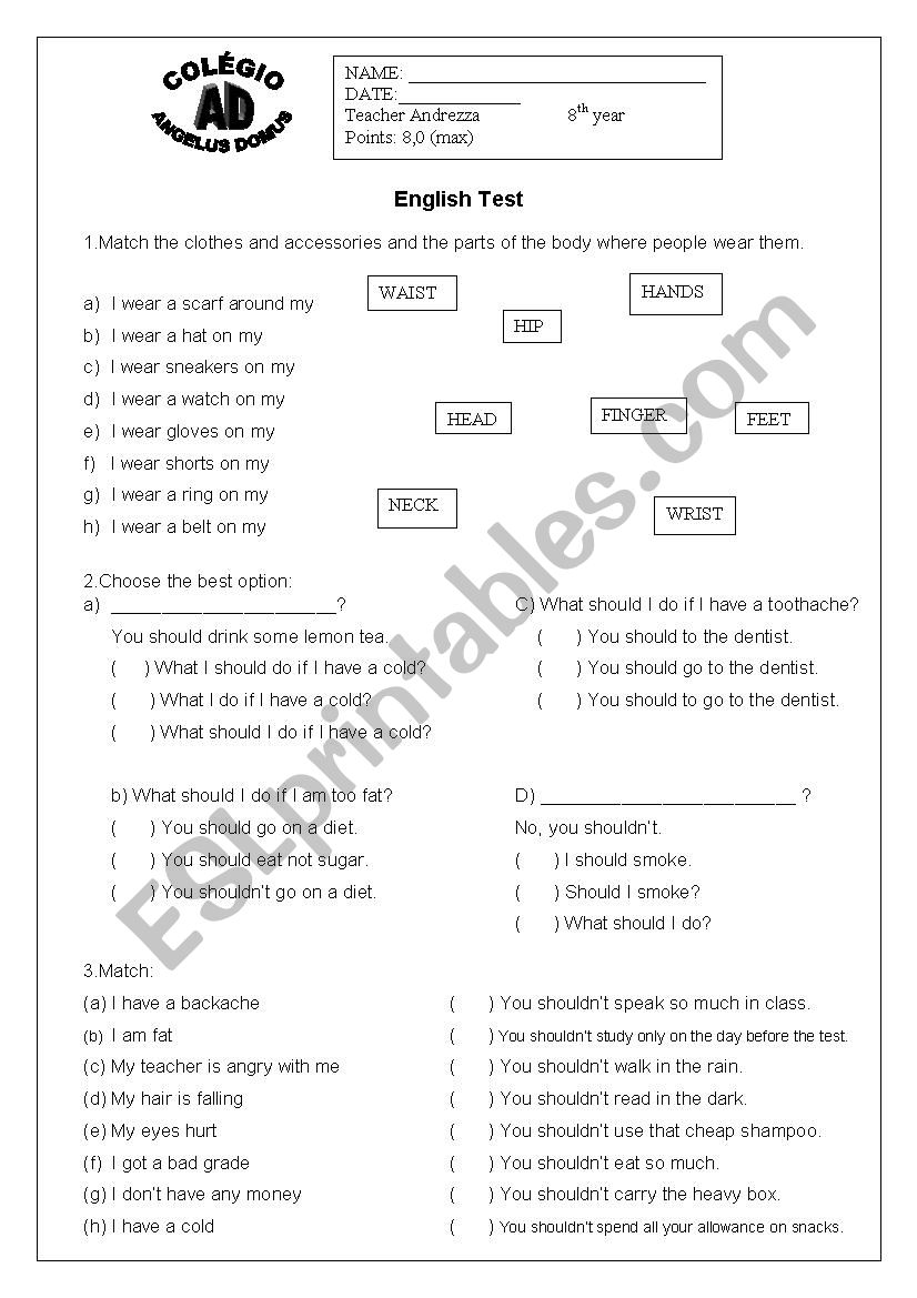 Test - Should or Shouldnt worksheet