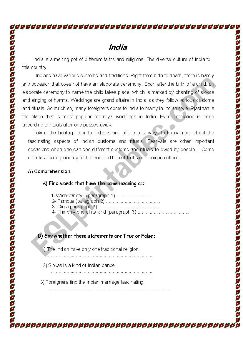 INDIA worksheet