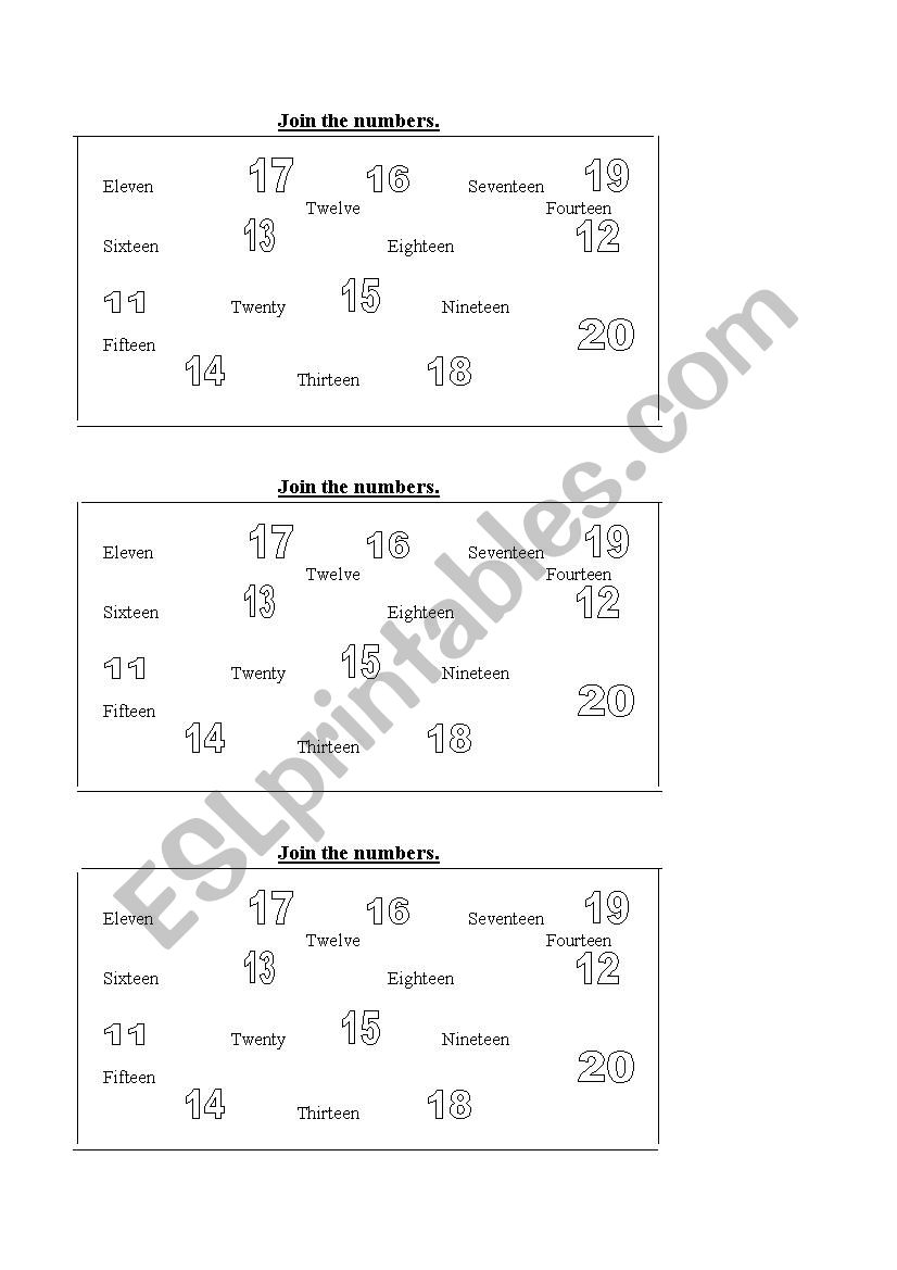 Join numbers 11 to 20 worksheet