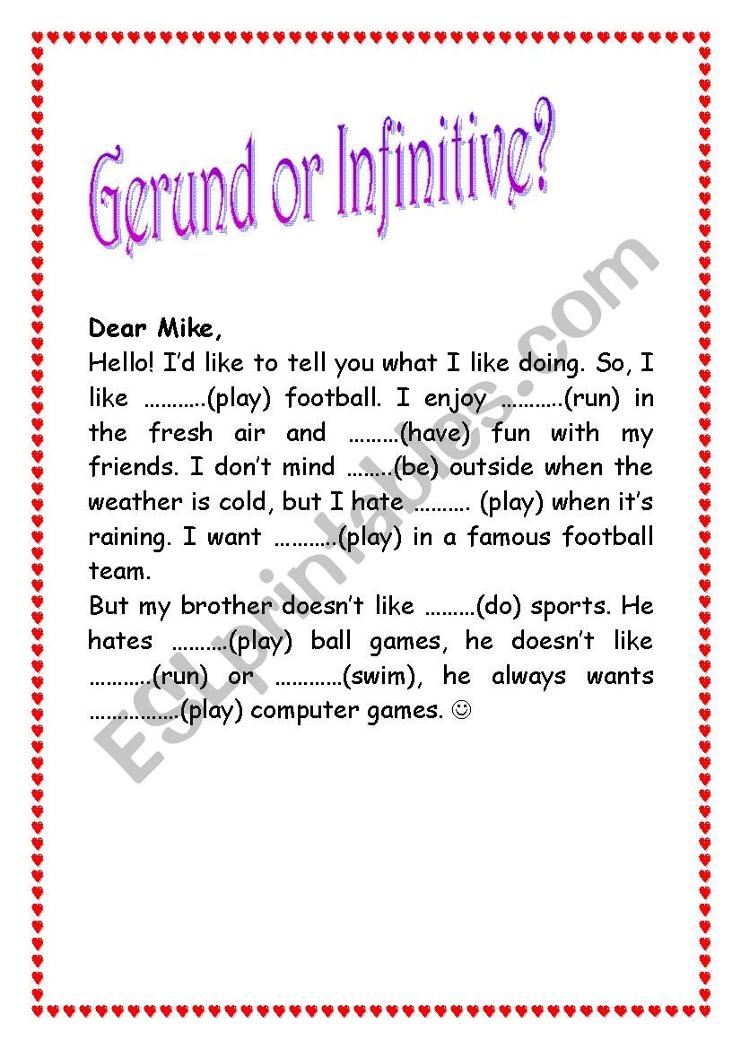 Gerund or Infinitive???  worksheet